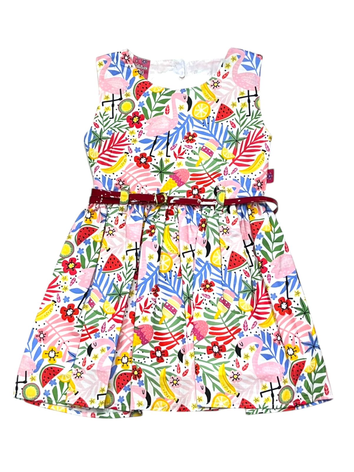 VESTIDO CAMPIRANO ESTAMPADO FLORES Y LISTÓN EN LA CINTURA