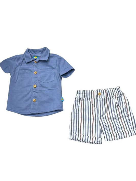 CONJUNTO PARA BEBÉ CON CAMISA MANGA CORTA Y SHORT RAYADO
