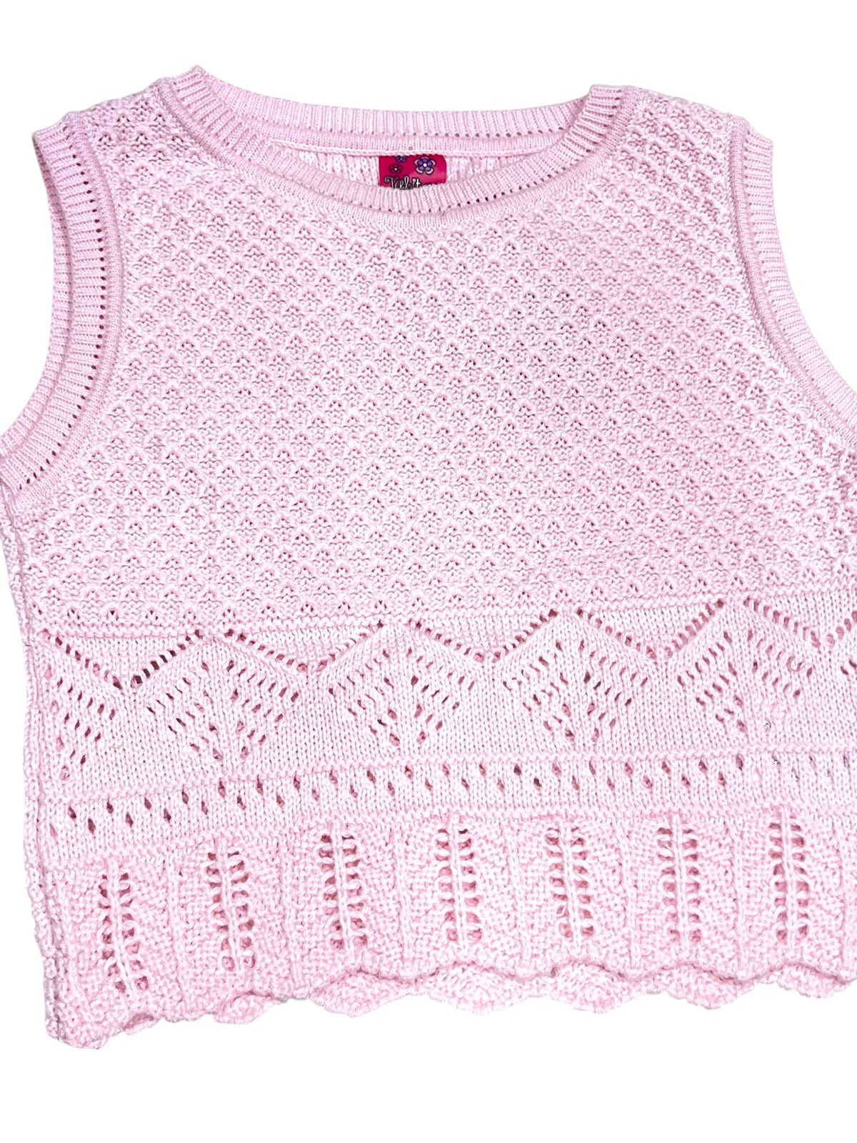 CONJUNTO 2P PARA NIÑAS CON BLUSA TEJIDA SIN MANGAS Y SHORT CON BOLSAS