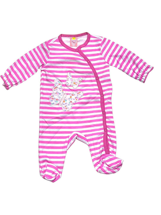 MAMELUCO PARA BEBÉ NIÑA CUELLO REDONDO ESTAMPADO RAYAS Y BORDADO