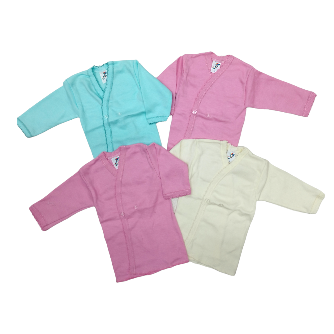 4 pack Camisas Cruzadas para bebé con botón al frente en colores pastel y 100% algodón