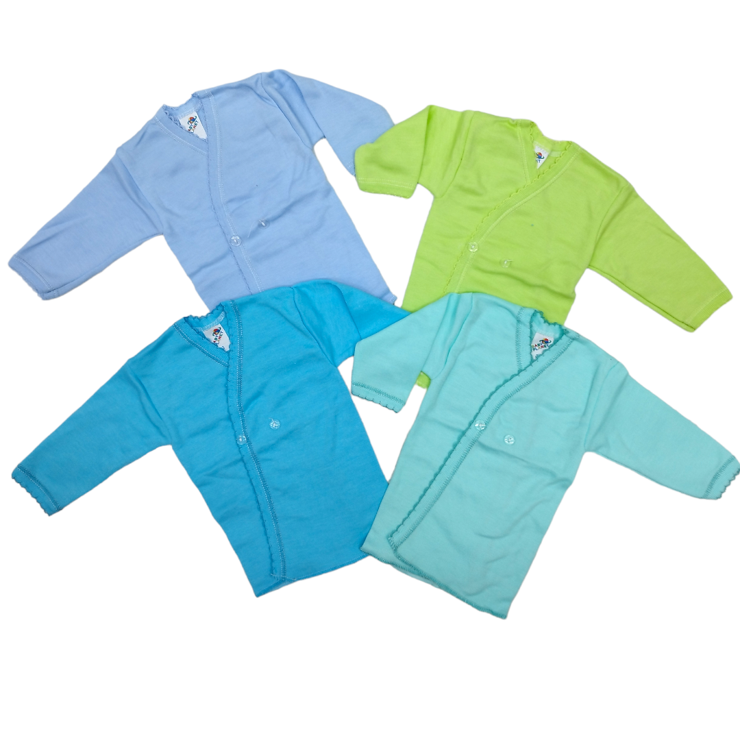 4 pack Camisas Cruzadas para bebé con botón al frente en colores pastel y 100% algodón