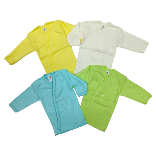 4 pack Camisas Cruzadas para bebé con botón al frente en colores pastel y 100% algodón