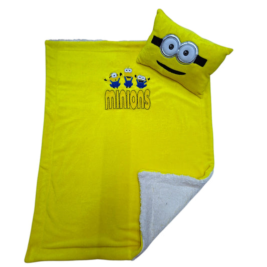 Cobertor Baby con Borrega Bordado Minions para Bebé · Extra Suave y Cálido