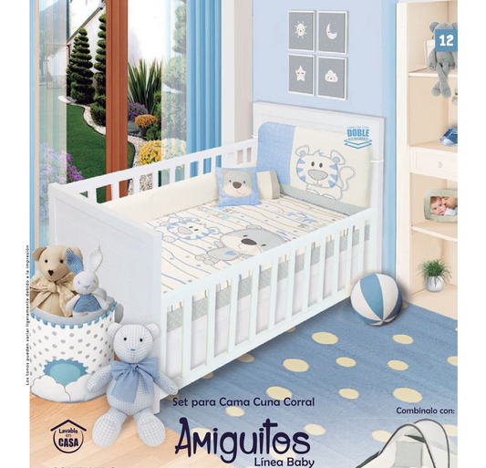Juego de cama con edredón para cama-cuna corral AMIGUITOS