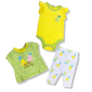 Leggins y 2 playeras tipo pañalero estampados PERAS bebé niña