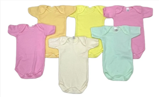 Pack de 6 Pañaleros Bebé Manga Corta – Tela Rombo Pastel - 0 A 18 meses