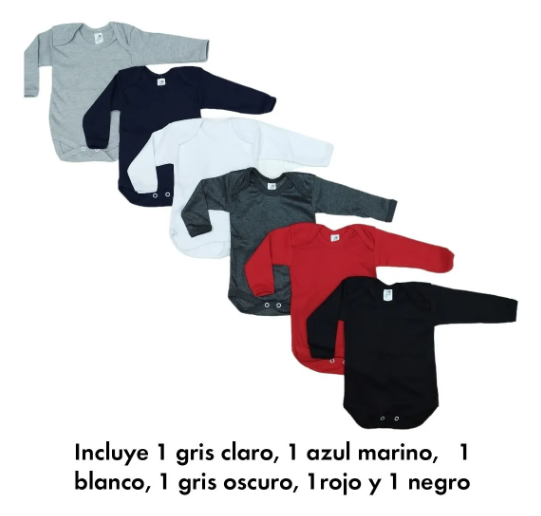 6 Pza Pañaleros Manga Larga Color Intensos Liso 100% Algodon