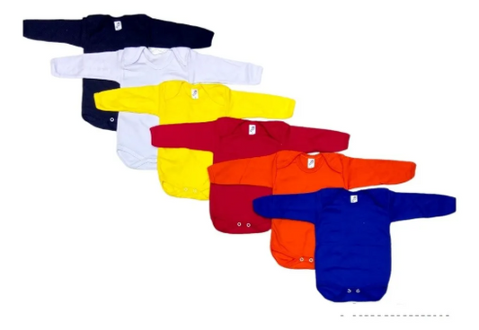 6 Pza Pañaleros Manga Larga Color Intensos Liso 100% Algodon