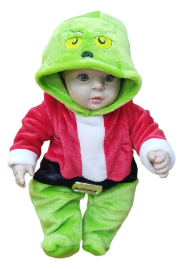 Mameluco Navideño Afelpado Extra Suave Grinch Navideño Bebé