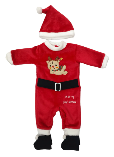 Mameluco Navideño Afelpado Extra Suave Mod Santa Para Bebé
