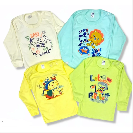4 Pack Playeras Manga Larga Lisas O Estampadas Para Niños