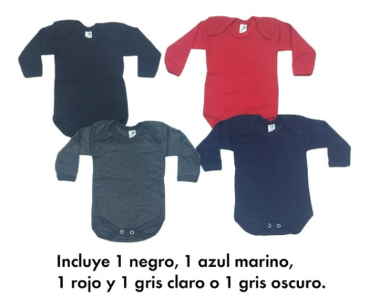 4 Pzas De Pañaleros Manga Larga Colores Fuertes 100% Algodón