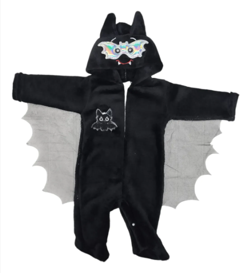 Disfraz Tipo Mameluco Suavecito Y Calientito Halloween O Día De Muerto Murcielago Para Bebé
