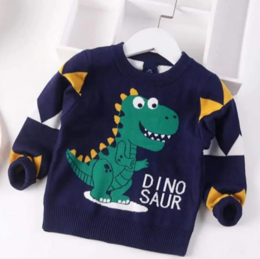 Sueter Cuello Redondo Navideño Extra Suave Dinosaurio Niños