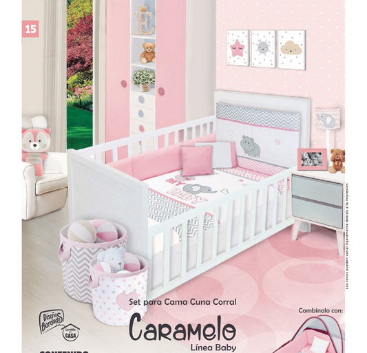 Set cama cuna con edredón MOD. CARAMELO, incluye 6 piezas