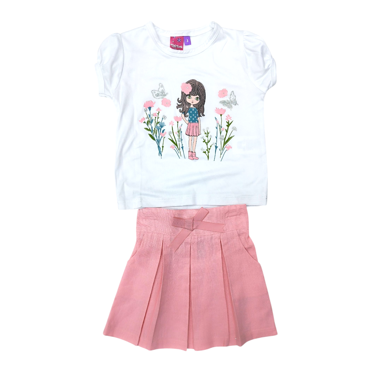 Conjunto Bebé Niña 2 Pzs: Playera Blanca y Falda Rosa 3-18M