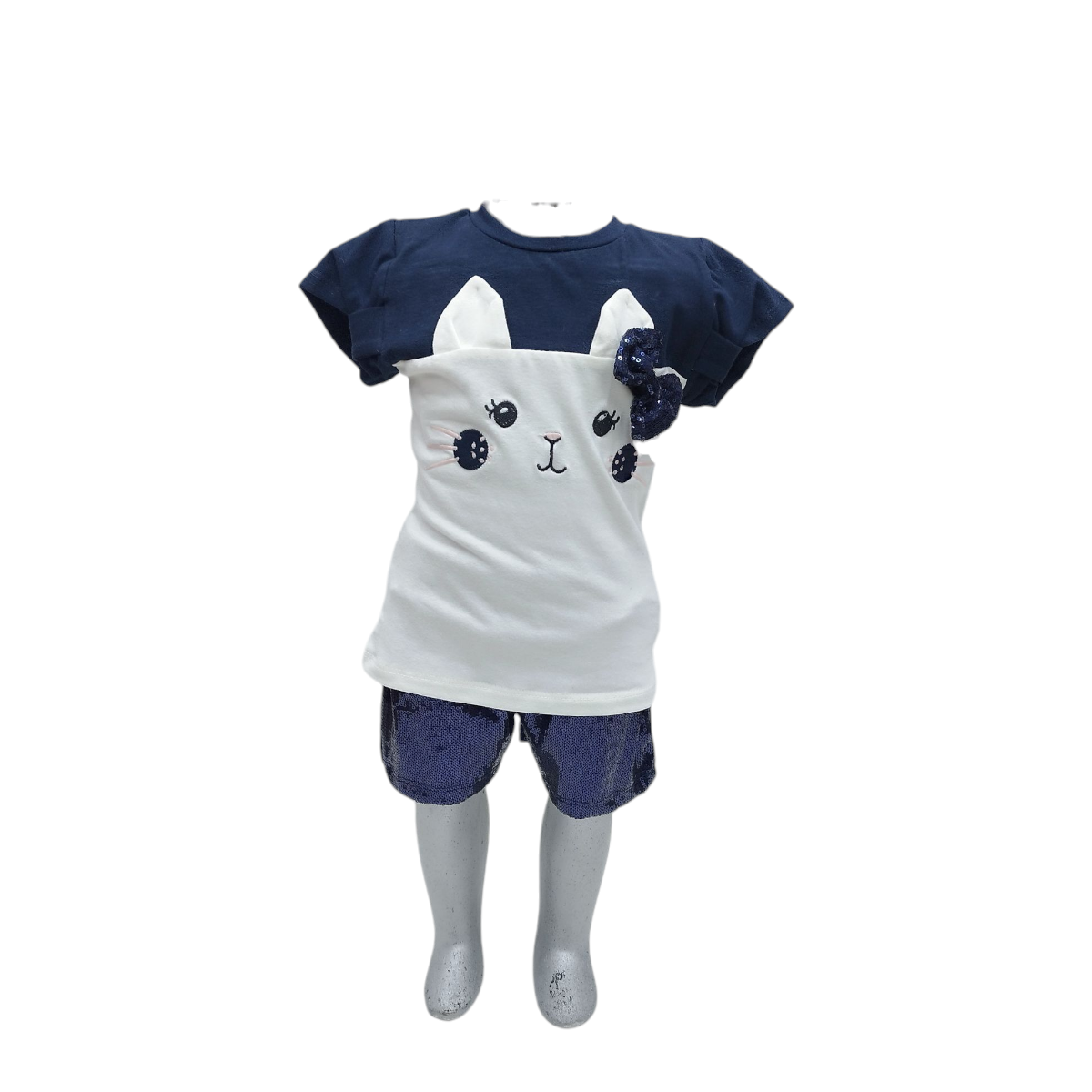 Conjunto Niña 2 Pzs 3-6 Años: Blusa y Falda Gato Bordado
