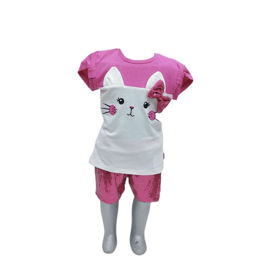 Conjunto Niña 2 Pzs 3-6 Años: Blusa y Falda Gato Bordado