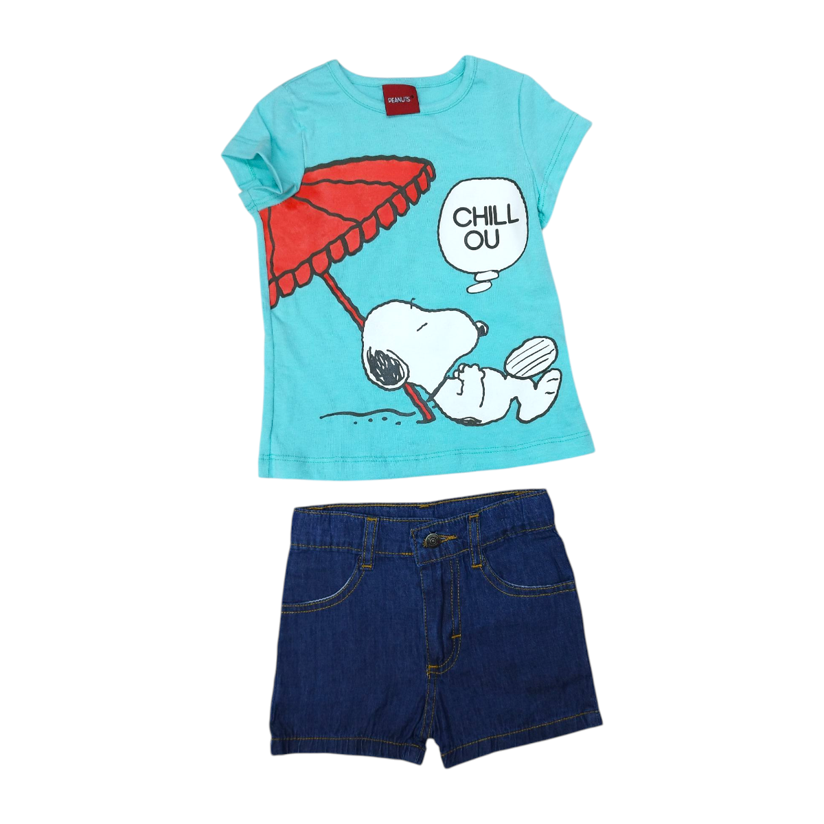 Conjunto Niña 3 Pzs 2-6 Años: Blusas y Short Mezclilla Bordado Snoopy