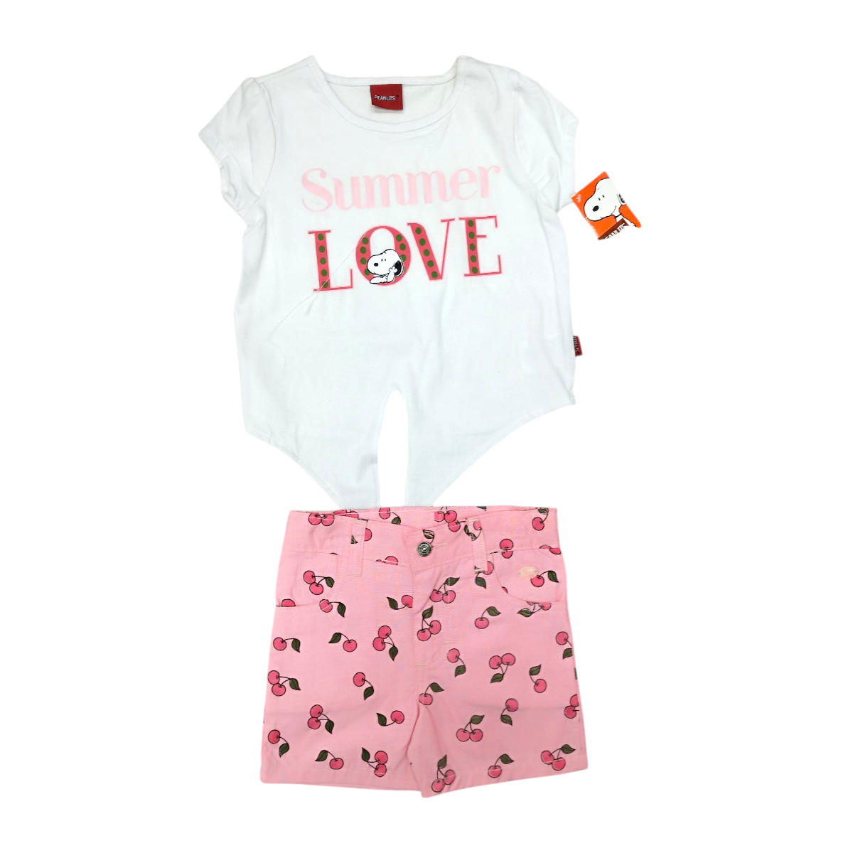Conjunto Verano Niña 2 Pzs: Blusa Snoopy + Short Cereza
