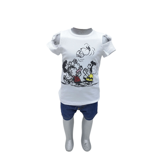 Conjunto Niña 3 Pzs 2-6 Años: Blusas y Short Mezclilla Bordado Snoopy