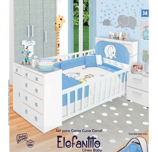 Juego de cama con edredón para cama-cuna corral ELEFANTITO