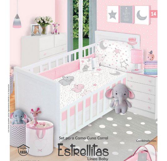 Juego de cama con edredón para cama-cuna corral ESTRELLITAS