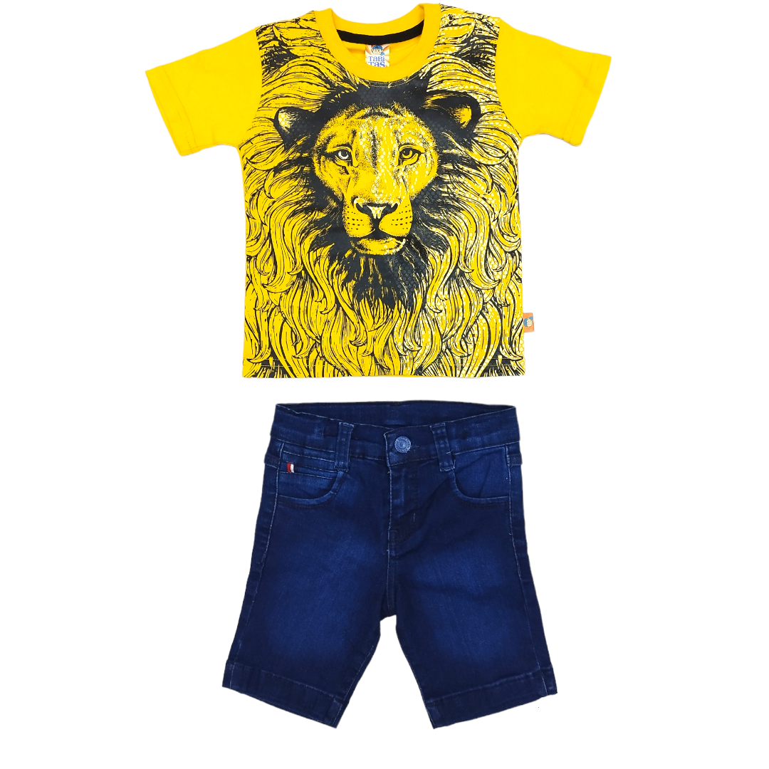 Conjunto Short Mezclilla Y Playera Estampado León, 2 A 6 Años