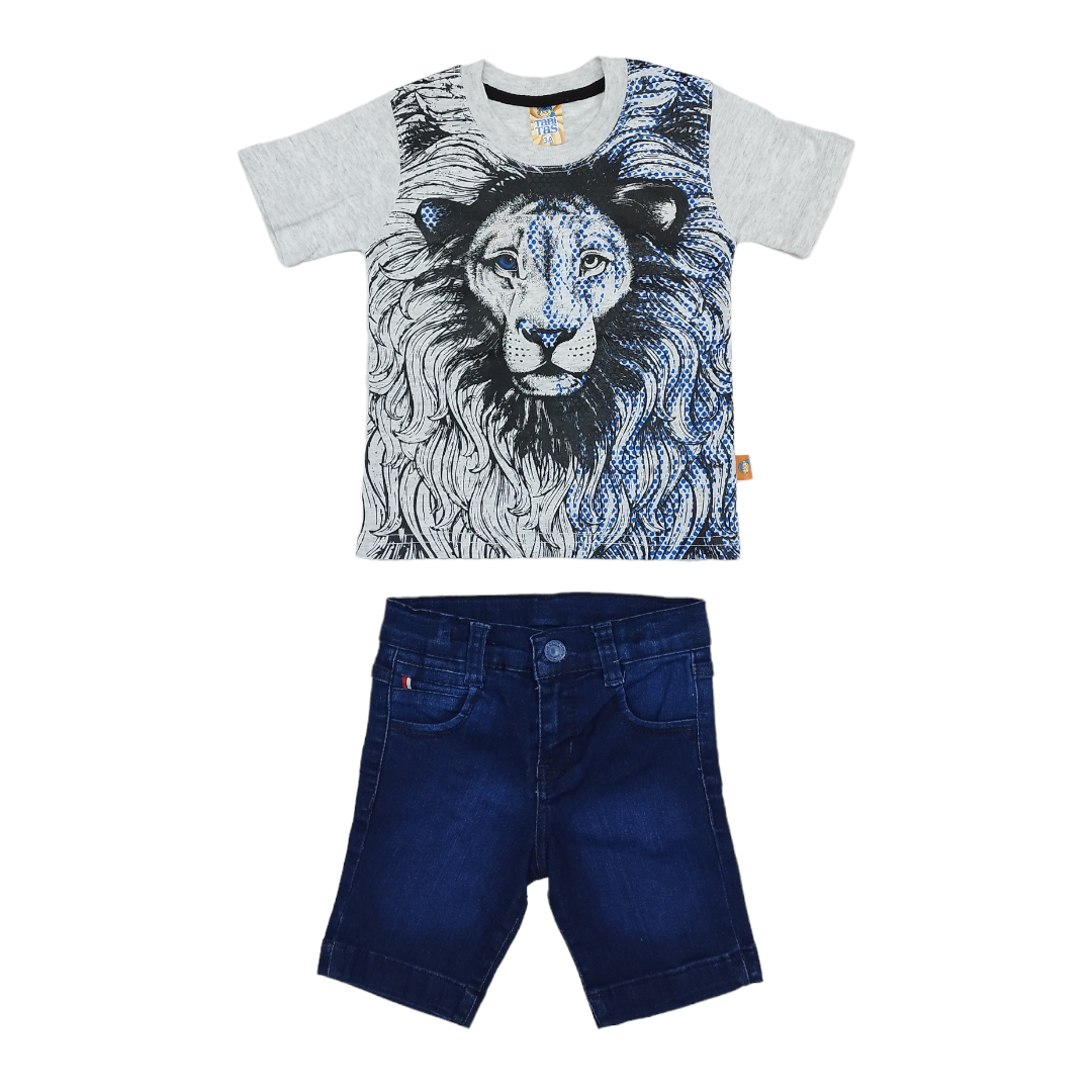 Conjunto Short Mezclilla Y Playera Estampado León, 2 A 6 Años