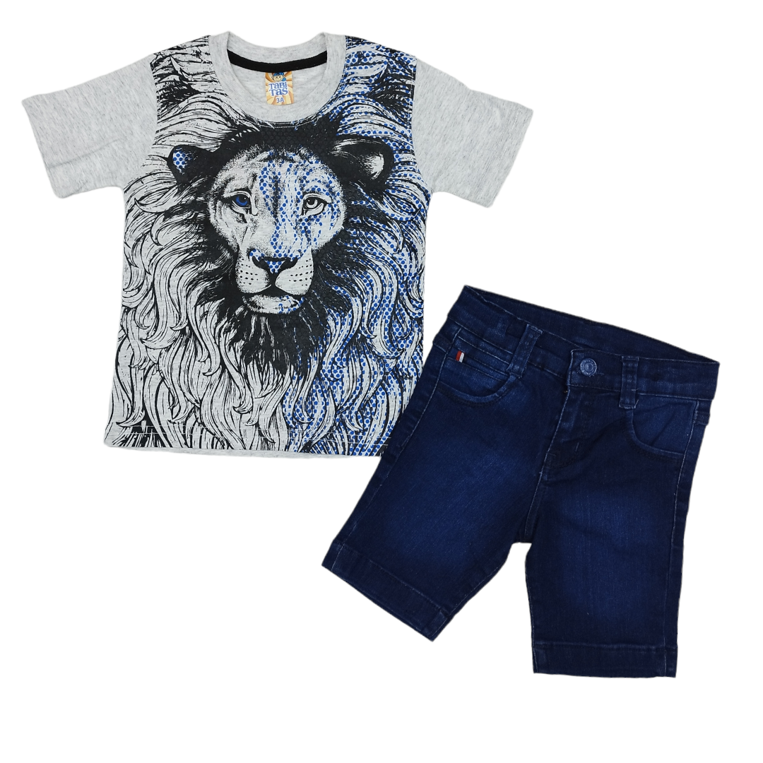 Conjunto Short Mezclilla Y Playera Estampado León, 2 A 6 Años