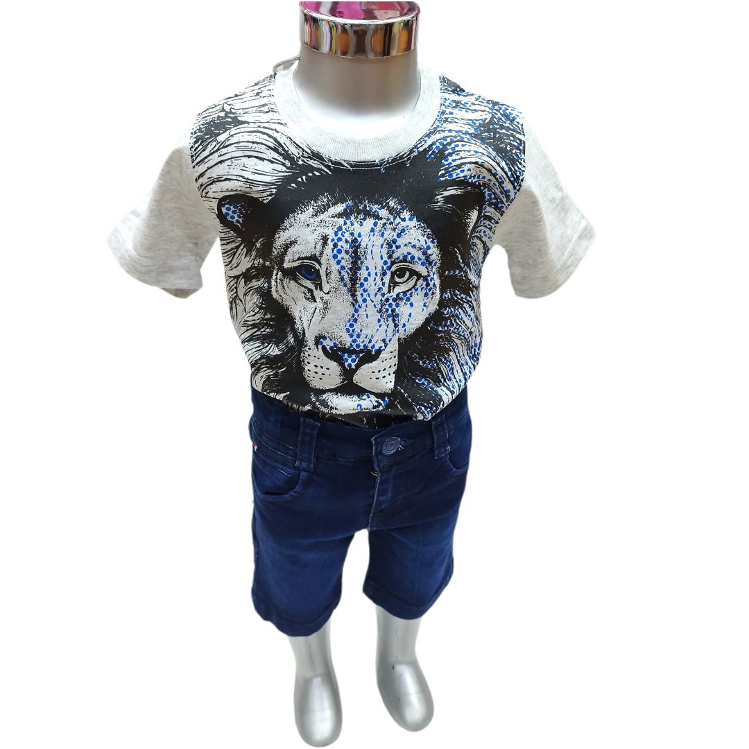 Conjunto Short Mezclilla Y Playera Estampado León, 2 A 6 Años