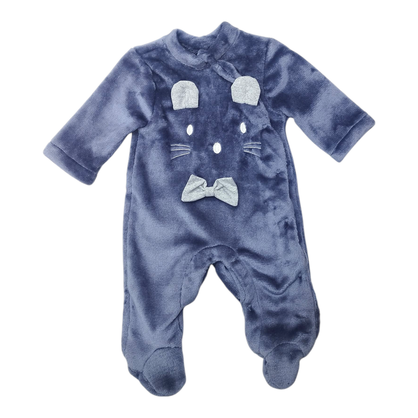Mameluco Unisex Tabi Tas Afelpado Gris con Bordado de Ratón | 0 a 9 M