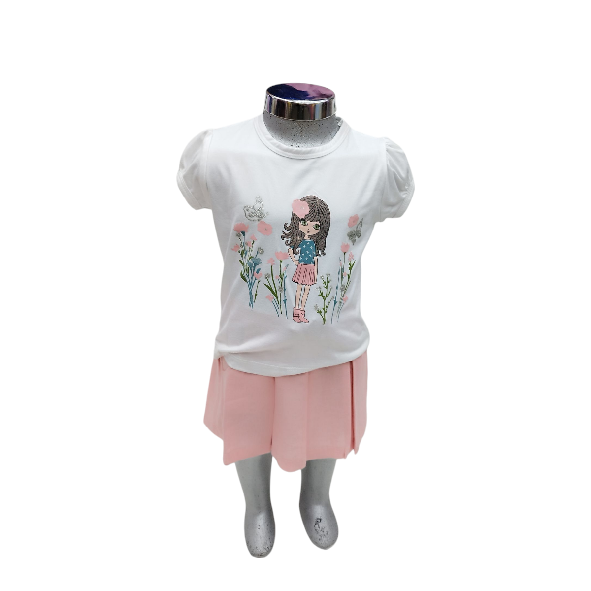 Conjunto Bebé Niña 2 Pzs: Playera Blanca y Falda Rosa 3-18M