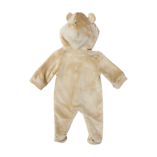 Mameluco Unisex Tabi Tas Afelpado Camel con Gorro de Osito | 0 a 9 M