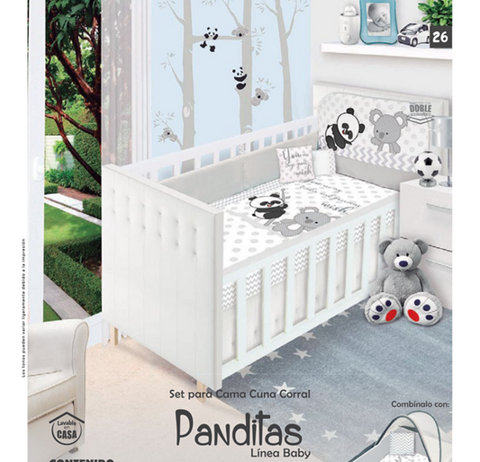 Juego de cama con edredón para cama-cuna corral PANDITAS