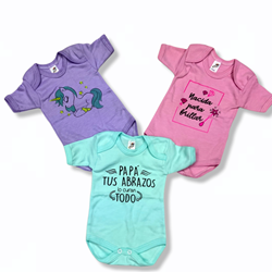 3 pack Pañaleros Manga Corta con divertidas frases y estampados 0 hasta 4 años