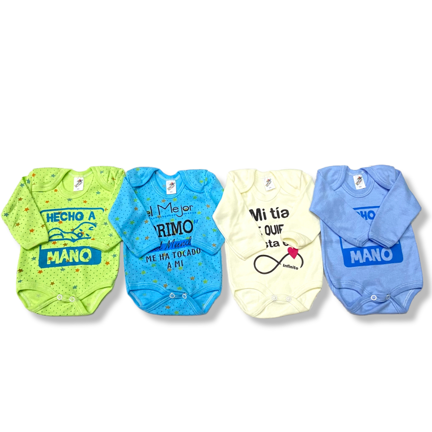 4 Pack de Pañaleros/Bodies Manga Larga para Bebé – 100% Algodón – Colores Pastel Lisos o Estampados – Tallas de 0 a 4 Años