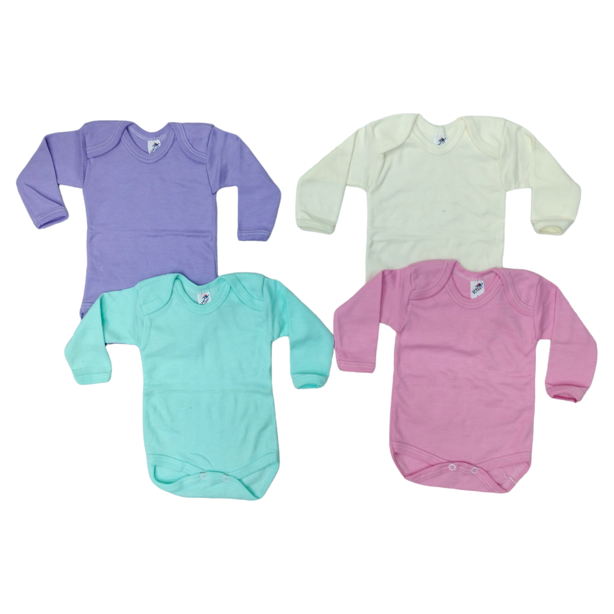 4 Pack de Pañaleros/Bodies Manga Larga para Bebé – 100% Algodón – Colores Pastel Lisos o Estampados – Tallas de 0 a 4 Años