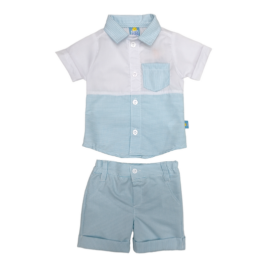 Conjunto 2 piezas con short y camisa manga corta estampado rayas para bebé niño