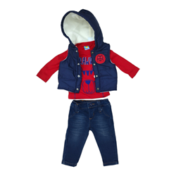Conjunto 3 piezas con Chaleco Aborregado, Playera manga larga Y Pantalón Mezclilla Bebé