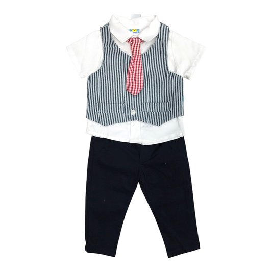 Conj. Bebé 6-24 M: Camisa, Chaleco rayas, Pantalón, Corbata
