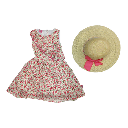 Vestido FLORES, olan al centro, fondo interior, con sombrero 2-6 A
