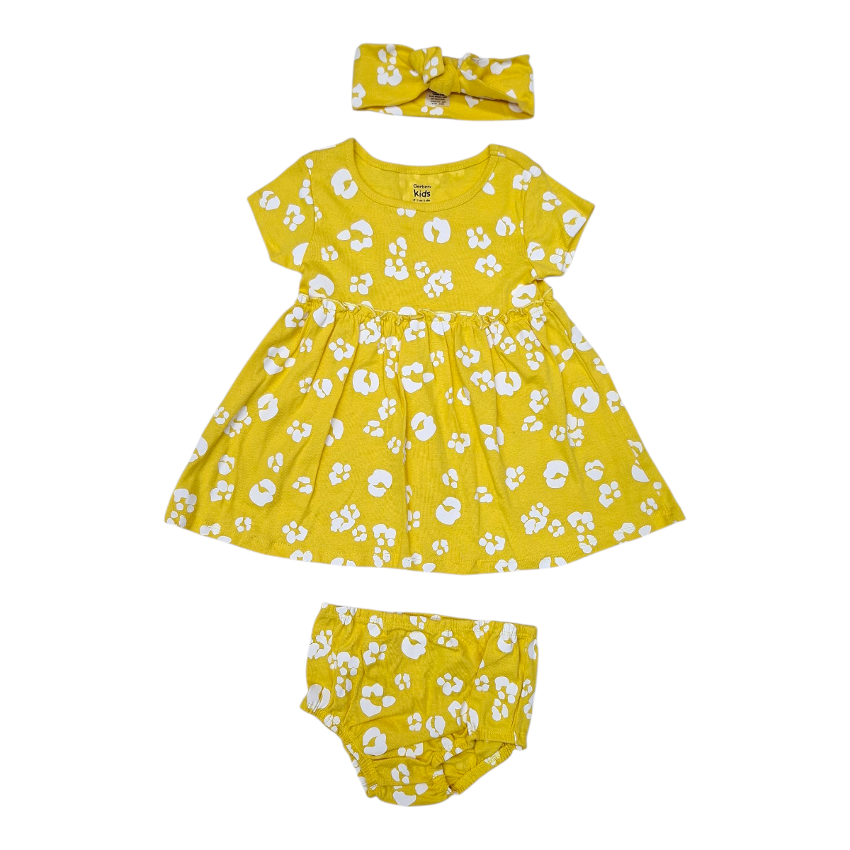 Set Niña 3 Pzs: Vestido Floral Ligero Amarillo Algodón