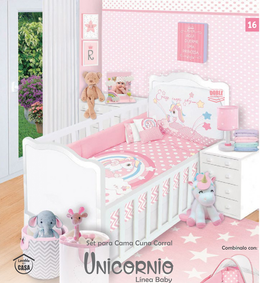Juego de cama con edredón para cama-cuna corral UNICORNIO