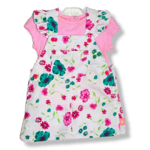 Jumper falda de gabardina tipo overol FLORES para bebé niña