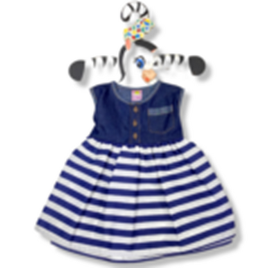 Vestido combinado mezclilla y rayas tipo marinero para bebé niña.