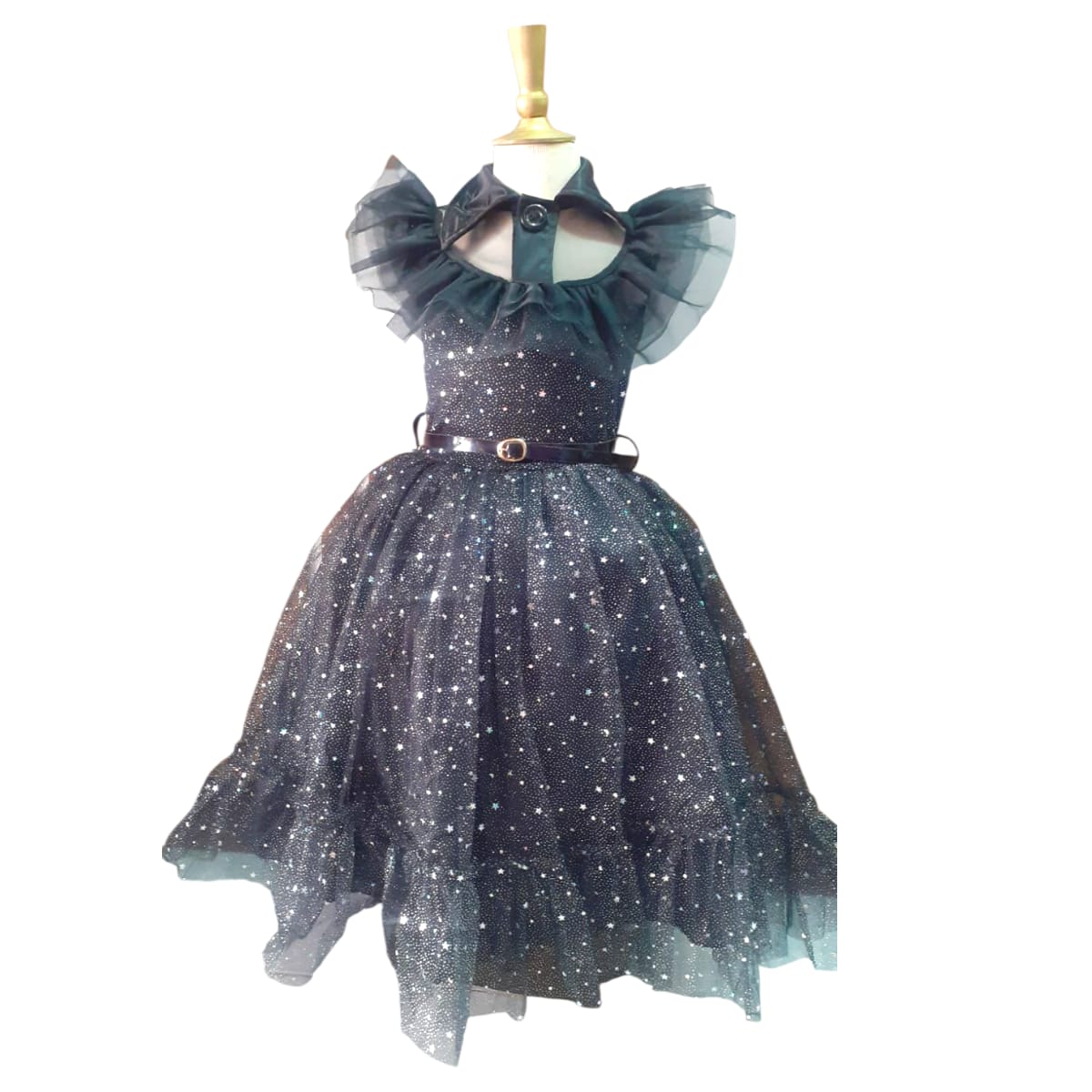 DISFRAZ HALLOWEEN O DÍA DE MUERTOS VESTIDO GALA BRILLOS MERLINA ADAMS SERIE WEDNESDAY NIÑAS 4 A 12 AÑOS