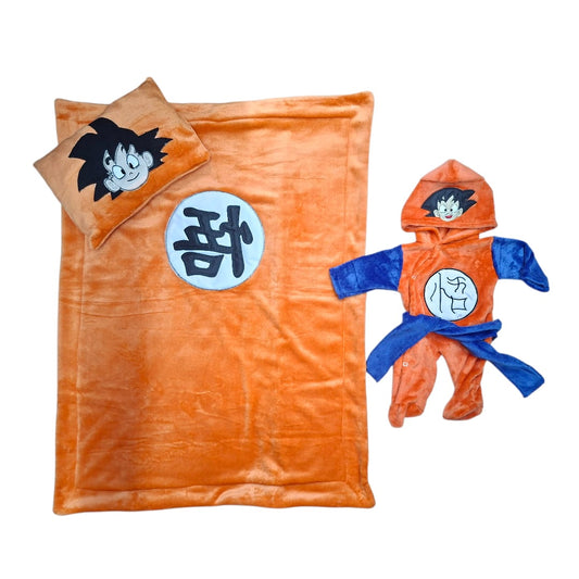 Set Mameluco, Cobija Y Almohada Para Bebé Goku Dragon Ball Z