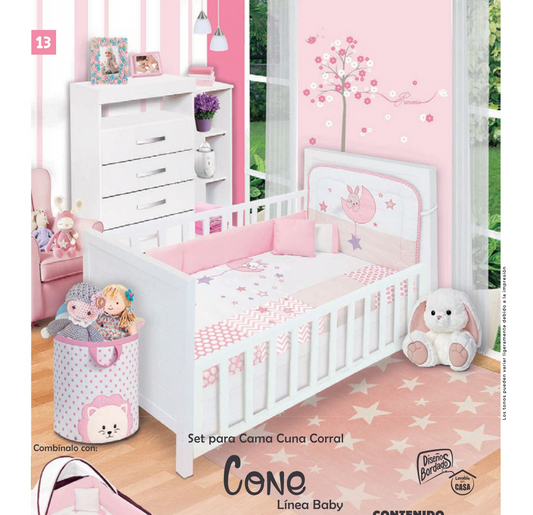 Juego para Cama Cuna Con Edredón Mod. Cone, Incluye 6 Piezas